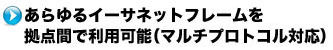 あらゆるイーサネットフレームを拠点間で利用可能(マルチプロトコル対応)